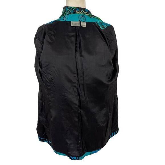Chico's Oriental Art-to-Wear Patchwork Silk Linen Blazer Jacket Turquoise SZ 4 - Picture 14 of 15